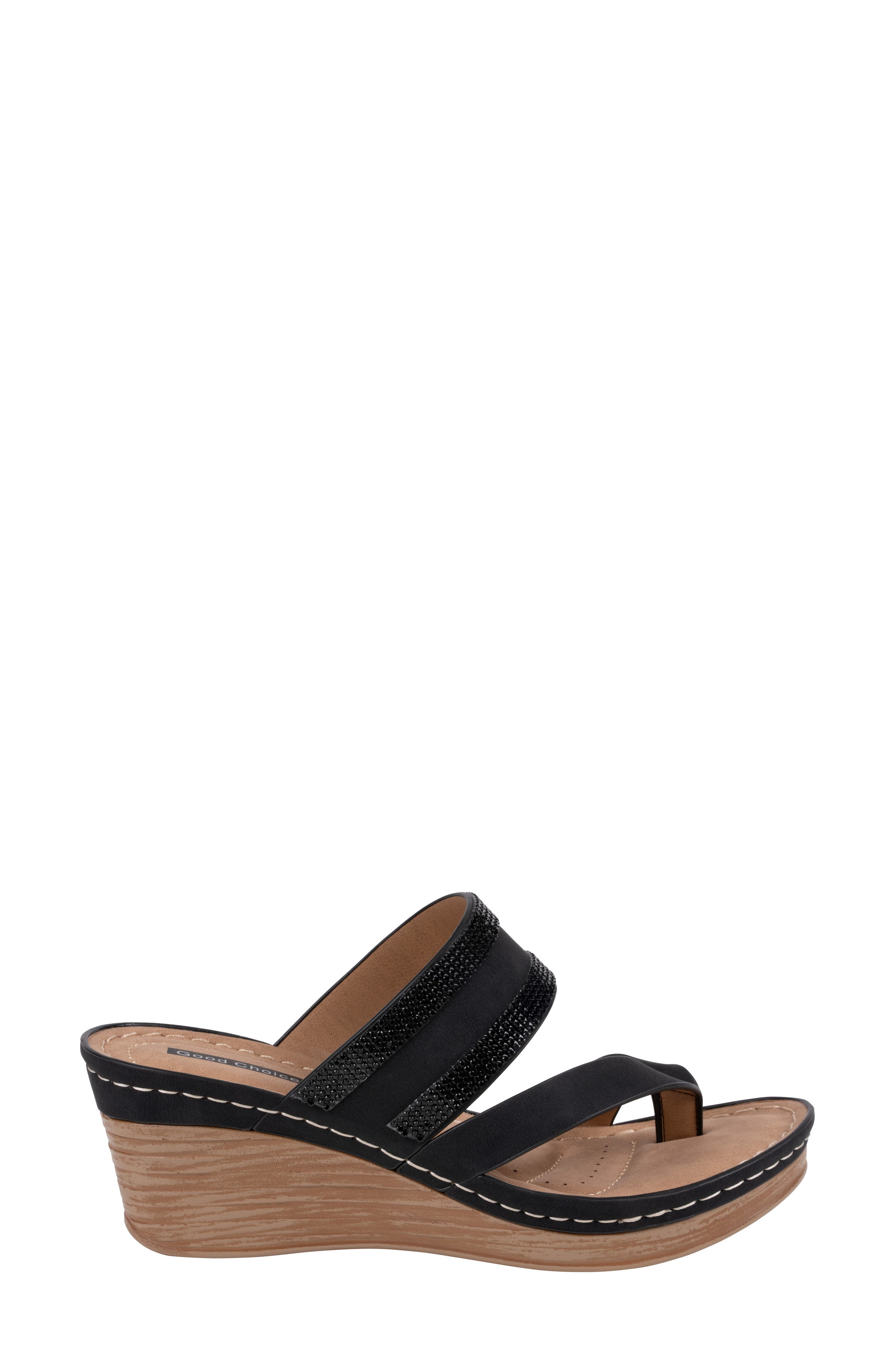 GOOD CHOICE NEW YORK Brazen Wedge Sandal, Alternate, color, Black