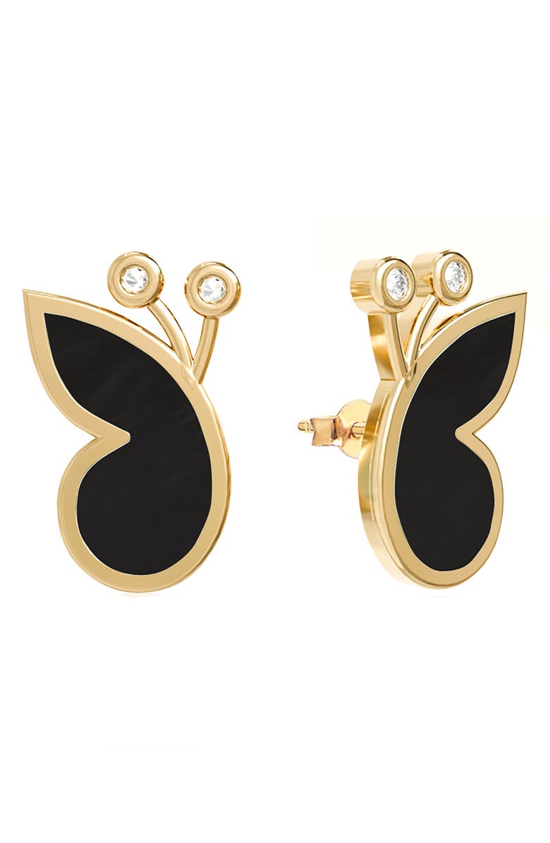 GABI RIELLE Effortless Staples Inlay Wings Stud Earrings, Main, color, Gold/ Onyx