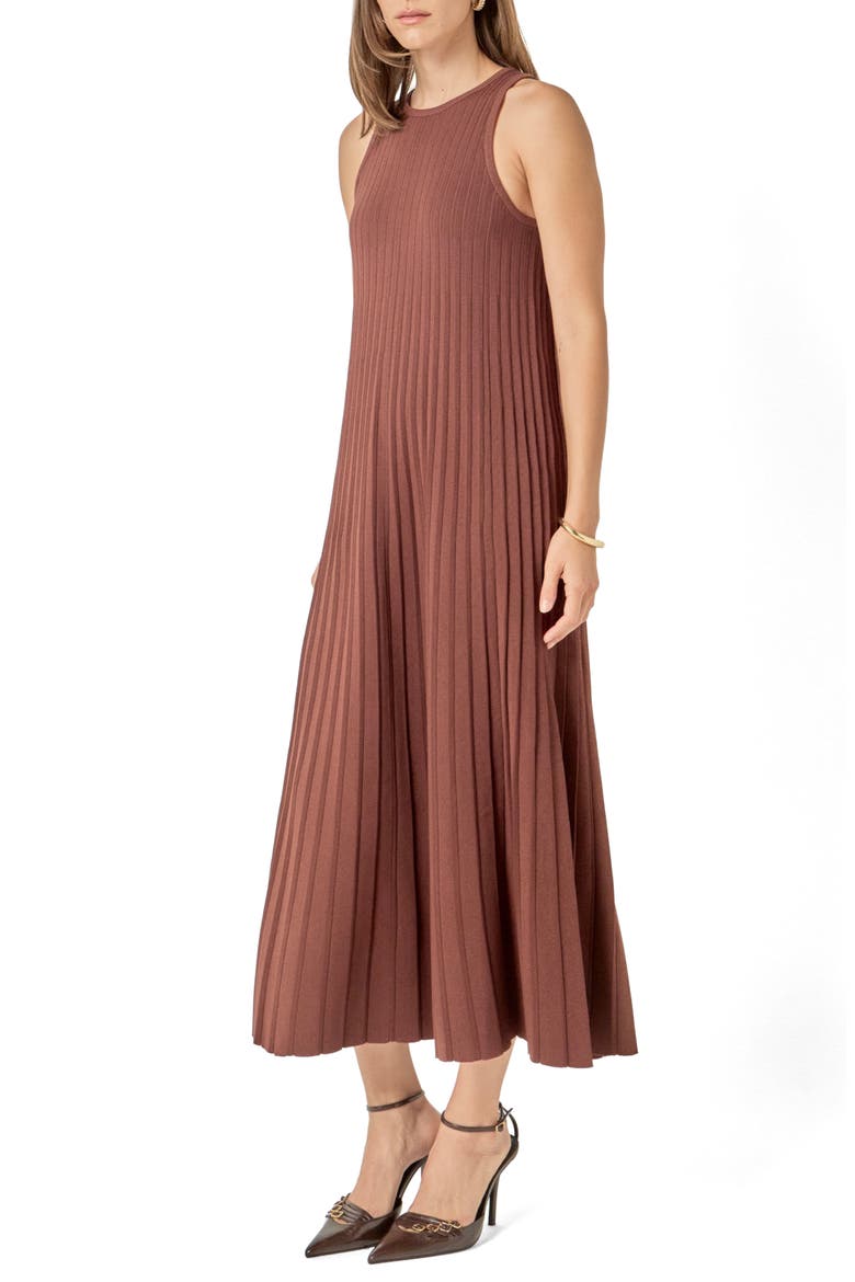 Pleated Knit Sleeveless Maxi Dress, Alternate, color, CHOCOLATE BROWN