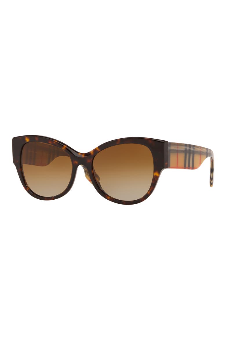 54mm Check Detail Polarized Gradient Cat Eye Sunglasses, Alternate, color, DARK HAVANA/ BROWN GRAD