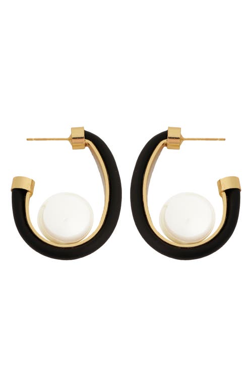 Panacea Faux Pearl Leather Hoop Earrings In Gold
