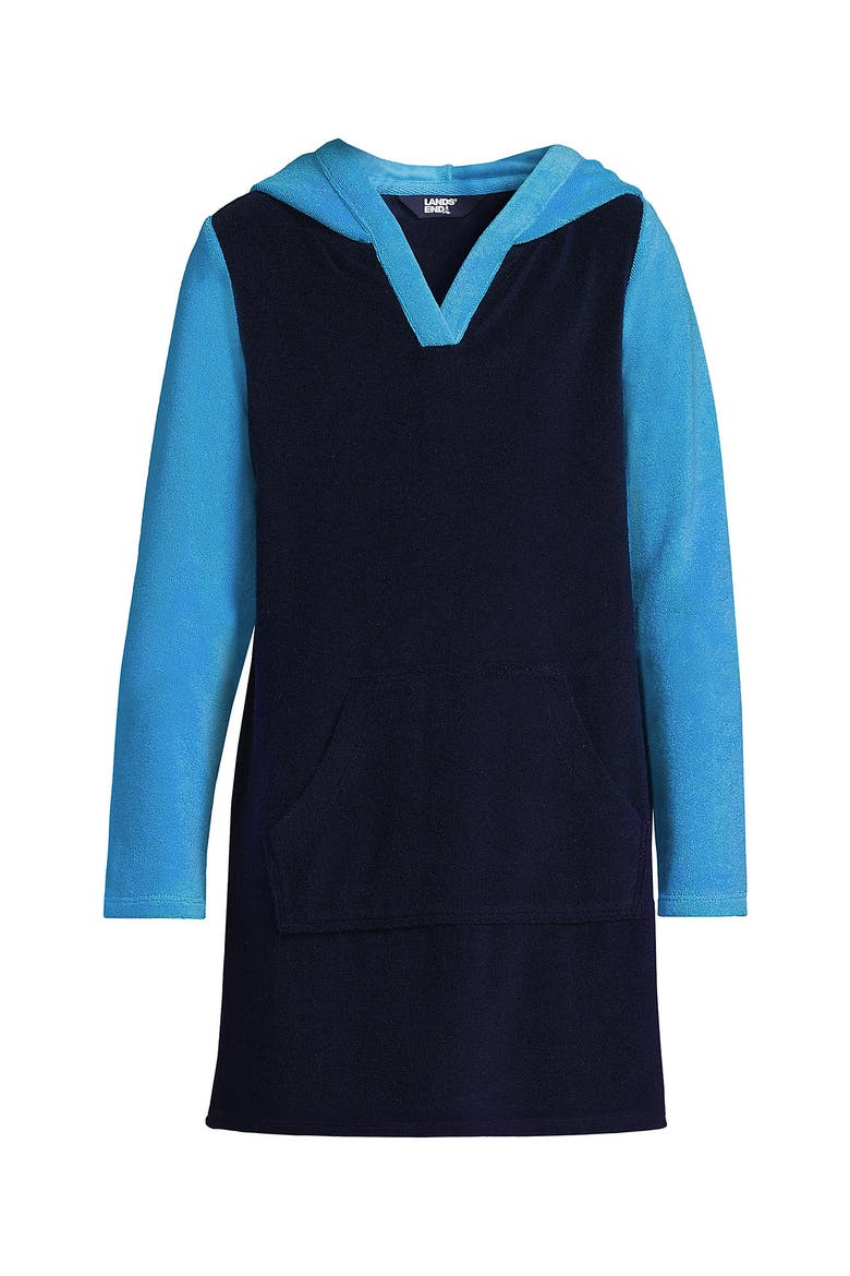 Girls Terry Pullover Cover-up, Alternate, color, Deep Sea Navy Colorblock