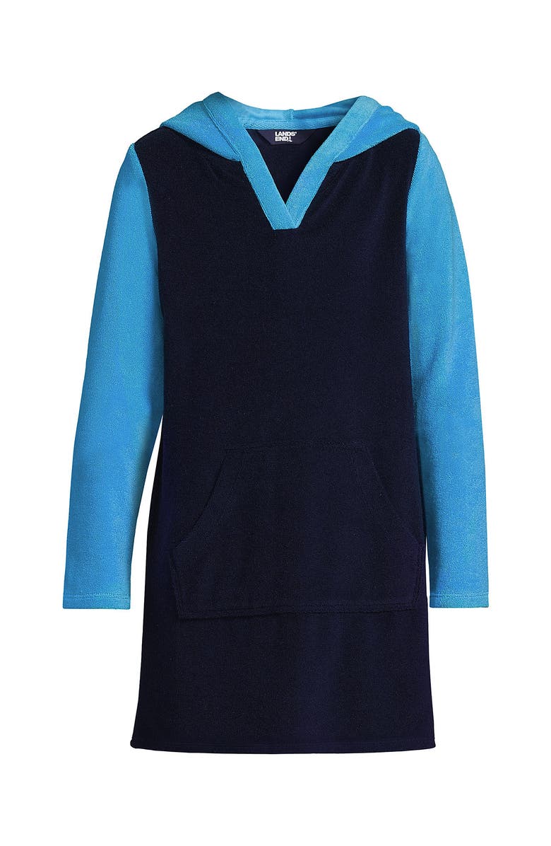 Lands' End Girls Terry Pullover Cover-up, Alternate, color, Deep Sea Navy Colorblock