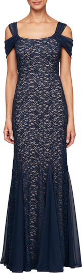 Alex Evenings Cold Shoulder Fit & Flare Evening Gown | Nordstrom