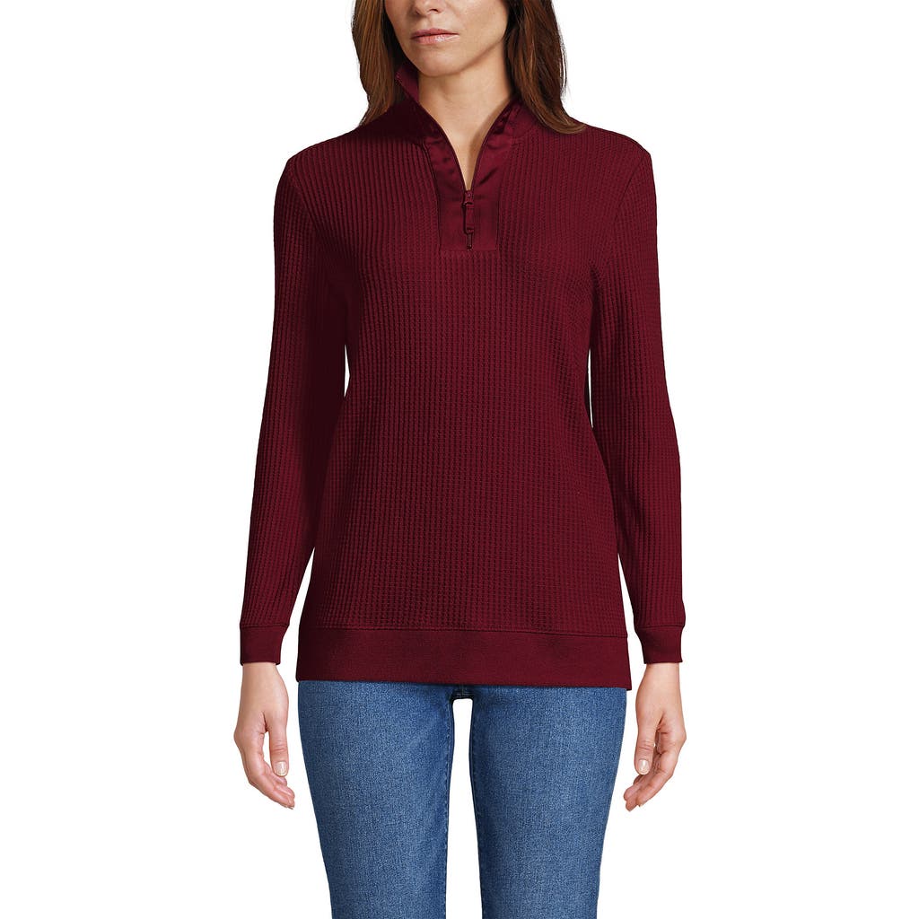Lands' End Long Sleeve Waffle Quarter Zip Pullover In Red