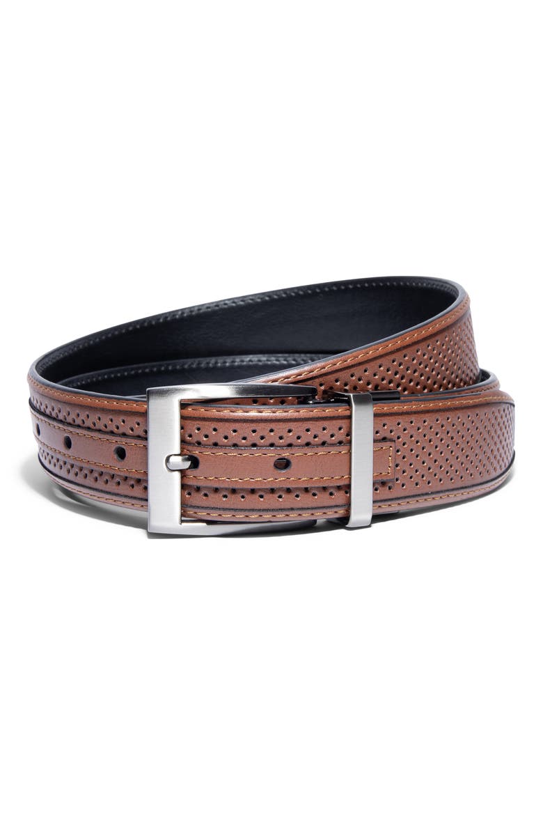 Tour Perforated & Smooth Reversible Leather Belt, Main, color, TAN/ BLACK