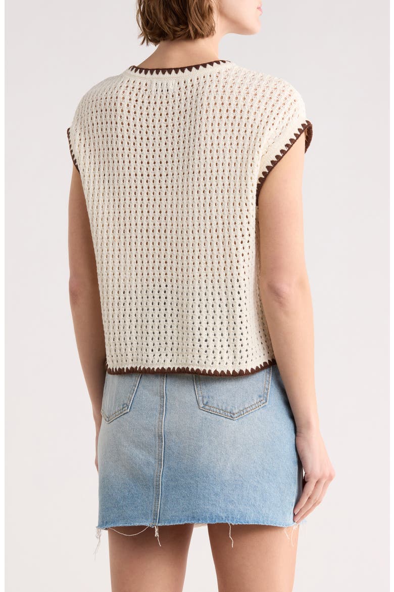 Contrast Trim Button Front Knit Top, Alternate, color, CREAM