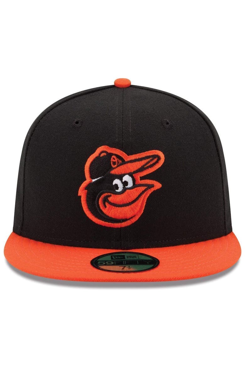 Men's New Era Black/Orange Baltimore Orioles Road Authentic Collection On-Field 59FIFTY Fitted Hat, Alternate, color, BLACK