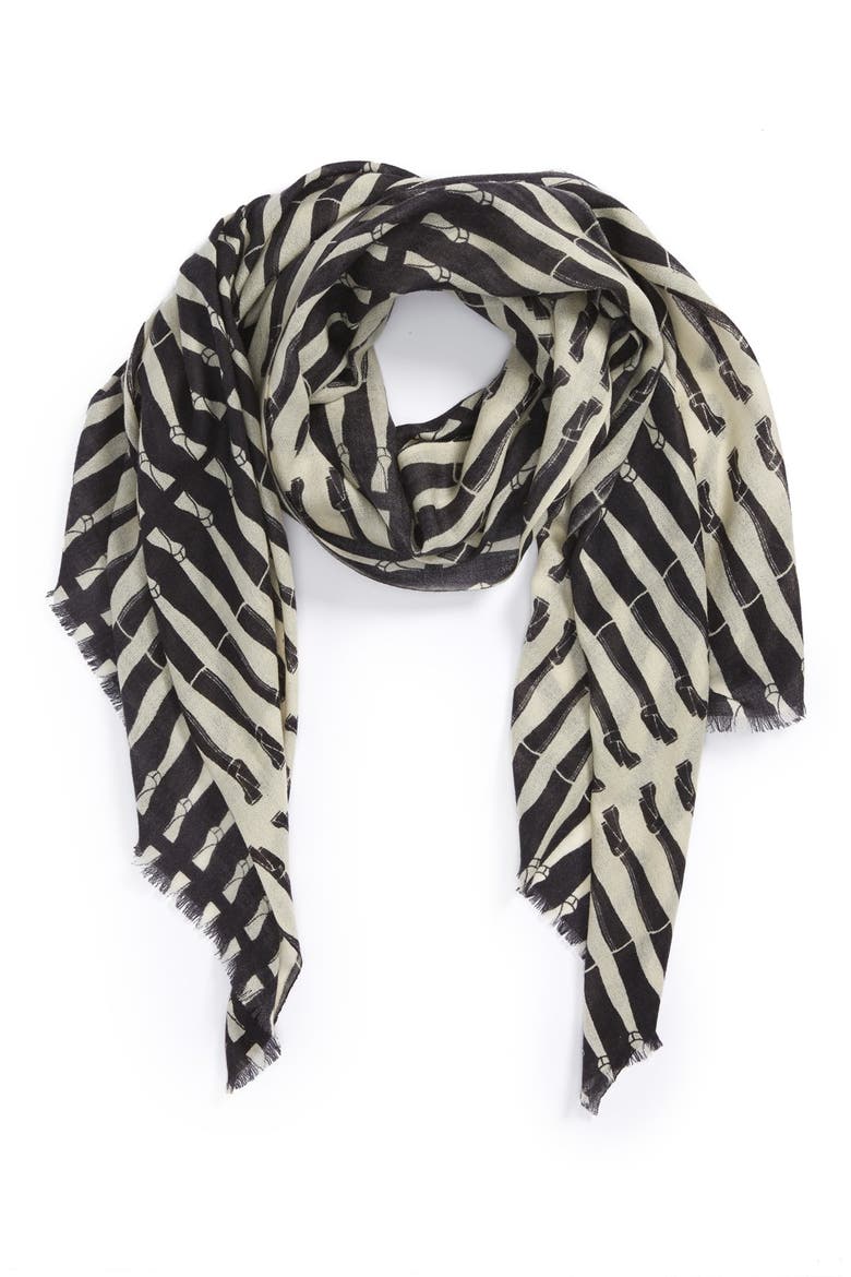 Trompe l'Oeil Wool Scarf, Main, color, BLACK/ WHITE