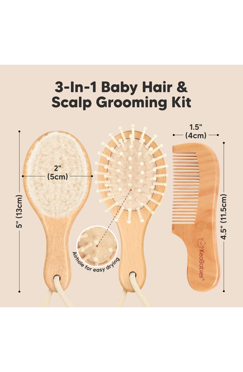 KeaBabies Baby Hair Brush and Comb Set, Alternate, color, Walnut