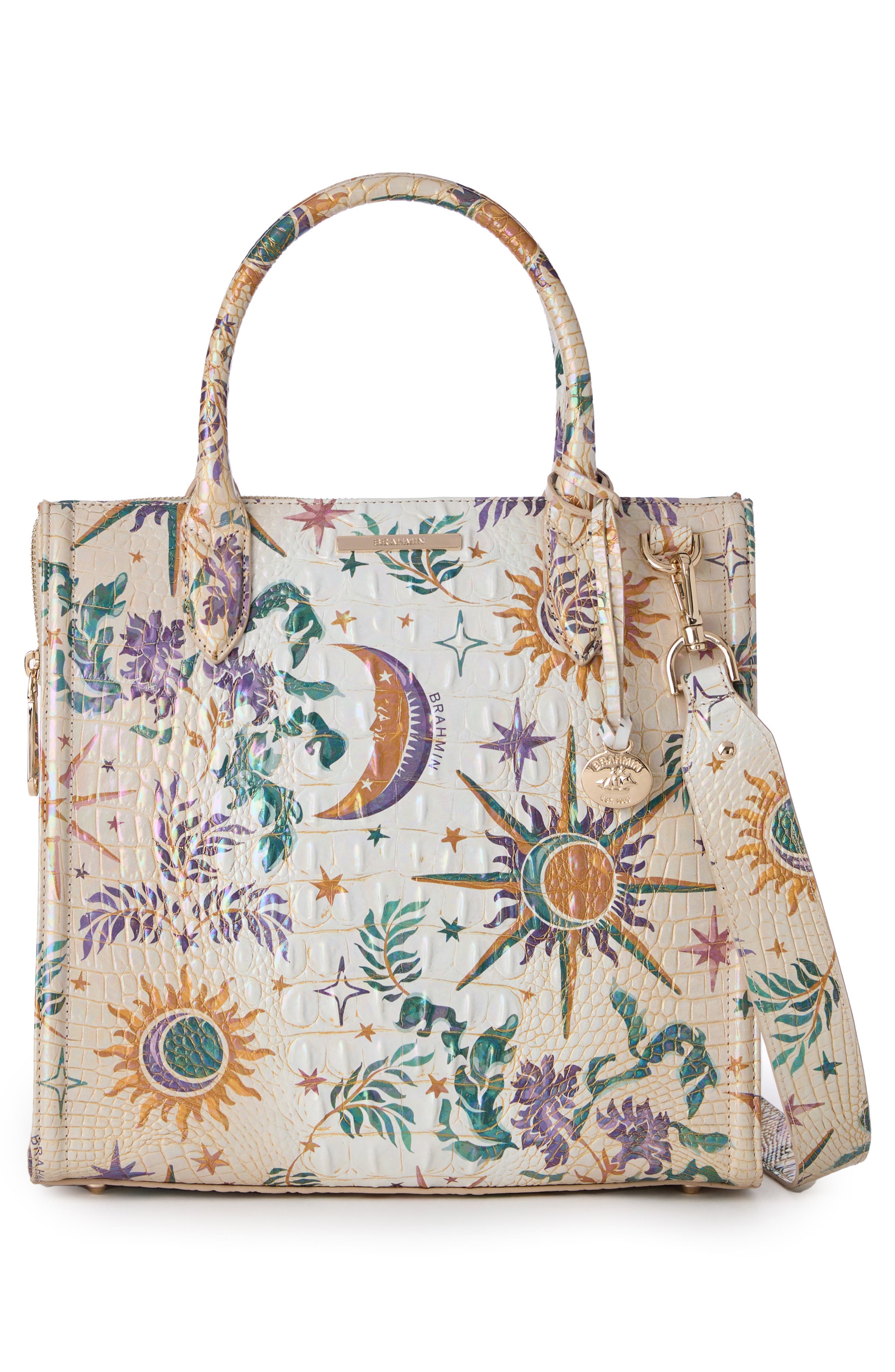 Brahmin Caroline Croc Embossed Painted Leather Satchel, Alternate, color, 