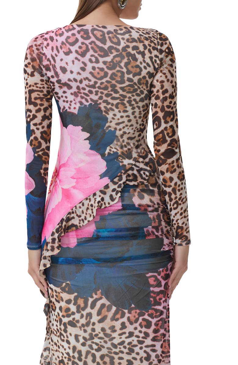 AFRM Doris Ruffle Asymmetric Mesh Top, Alternate, color, Animal Block Peony