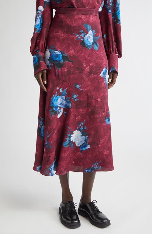 Erdem Abstract Rose Print Midi Skirt In Multi