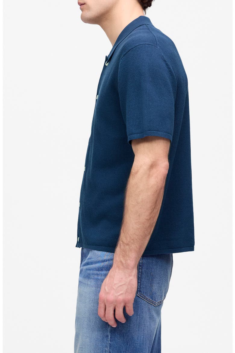 Short Sleeve Tuck Stitch Button-Up Shirt, Alternate, color, TRUE INDIGO