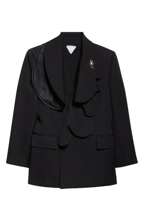 Bottega Veneta Bunny Lapel Brooch Compact Wool Jacket In 1000 Black