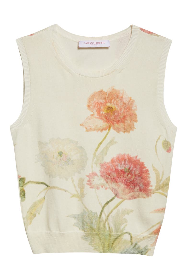 Poppy Print Silk & Cotton Sweater Tank, Alternate, color, ALMOND MULTI