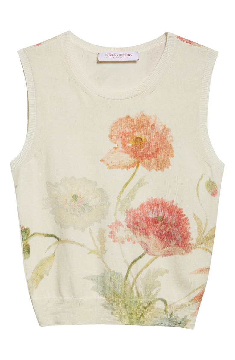 Carolina Herrera Poppy Print Silk & Cotton Sweater Tank, Alternate, color, Almond Multi