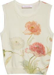 Carolina Herrera Poppy Print Silk & Cotton Sweater Tank