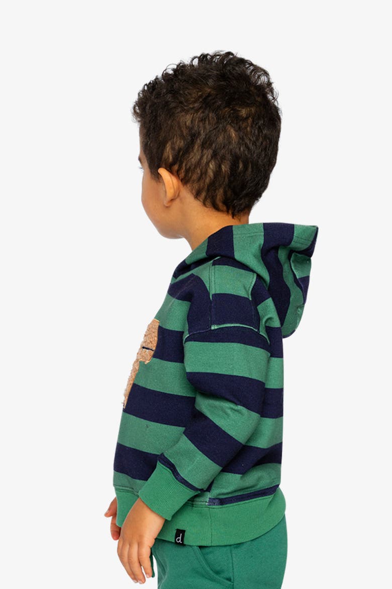 Fleece Dino Applique Striped Hoodie, Alternate, color, Blue Striped Green