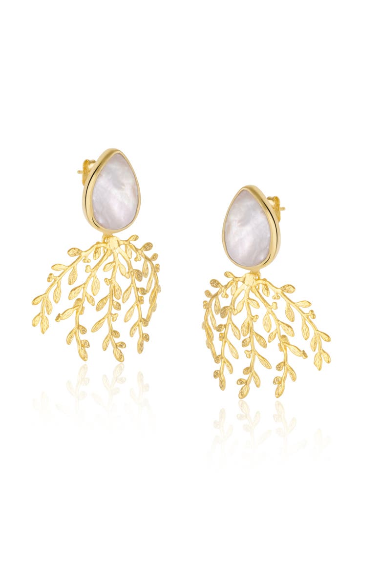 Spero London Mother Of Pearl Olive Branch Sterling Silver Earring, Main, color, Gold