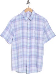 Brooks Brothers Regular Fit Plaid Short Sleeve Linen Button-Up Shirt