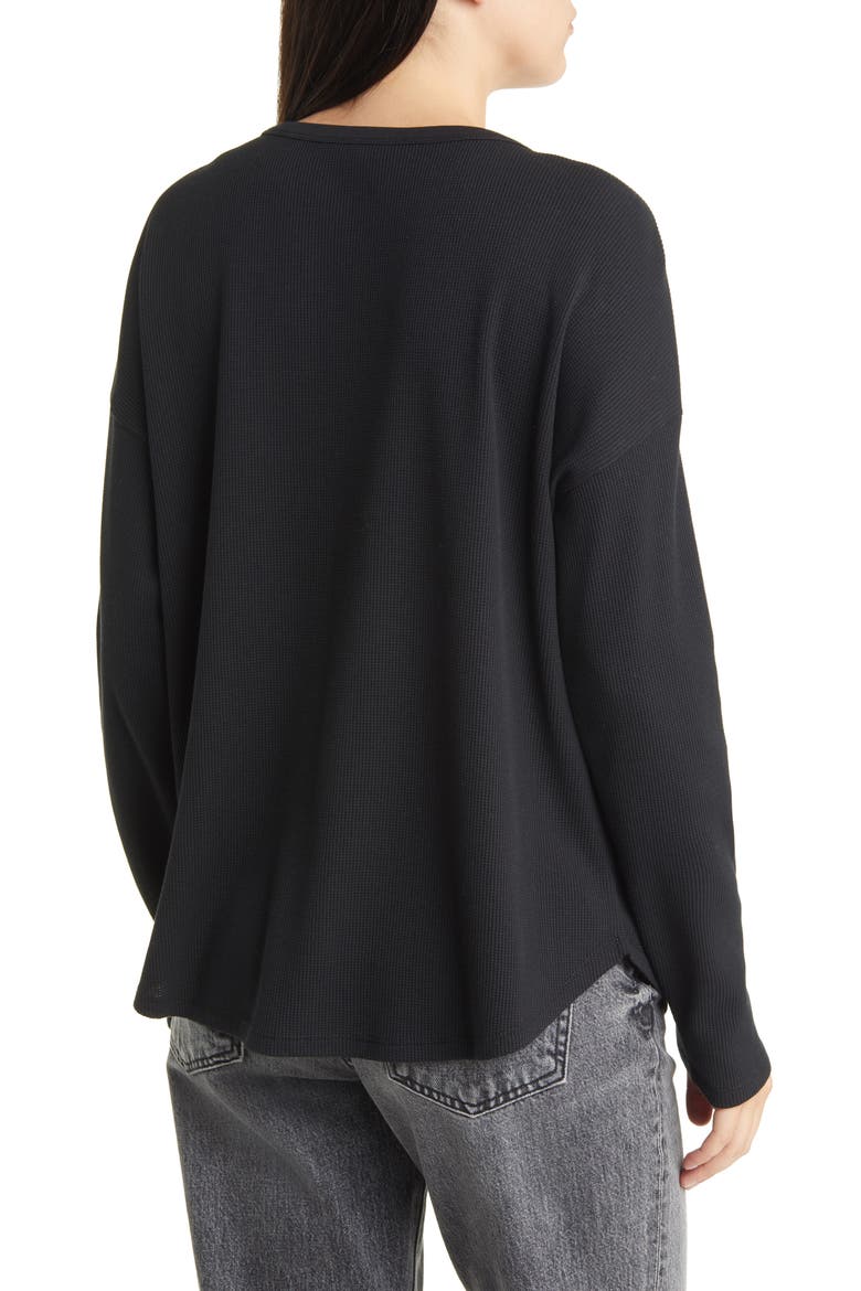 Oversize Cotton Blend Thermal Knit Top, Alternate, color, BLACK