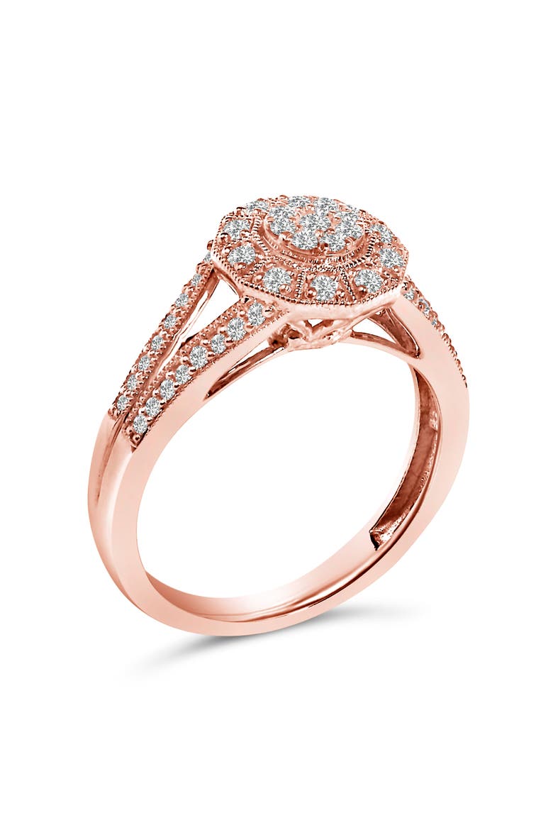 14K Gold Over Silver 1/2 Ctw Diamond Halo Cluster Cocktail Ring, Alternate, color, Rose Gold over Silver