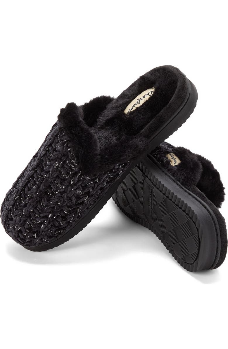 DEARFOAMS Paris Chenille Shaped Tab Scuff Slipper, Alternate, color, Black