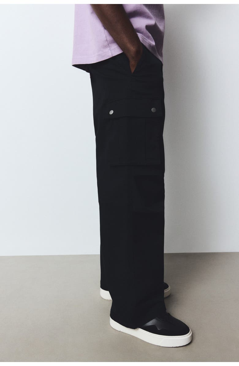 H&M Loose Fit Cargo Trousers, Alternate, color, Black