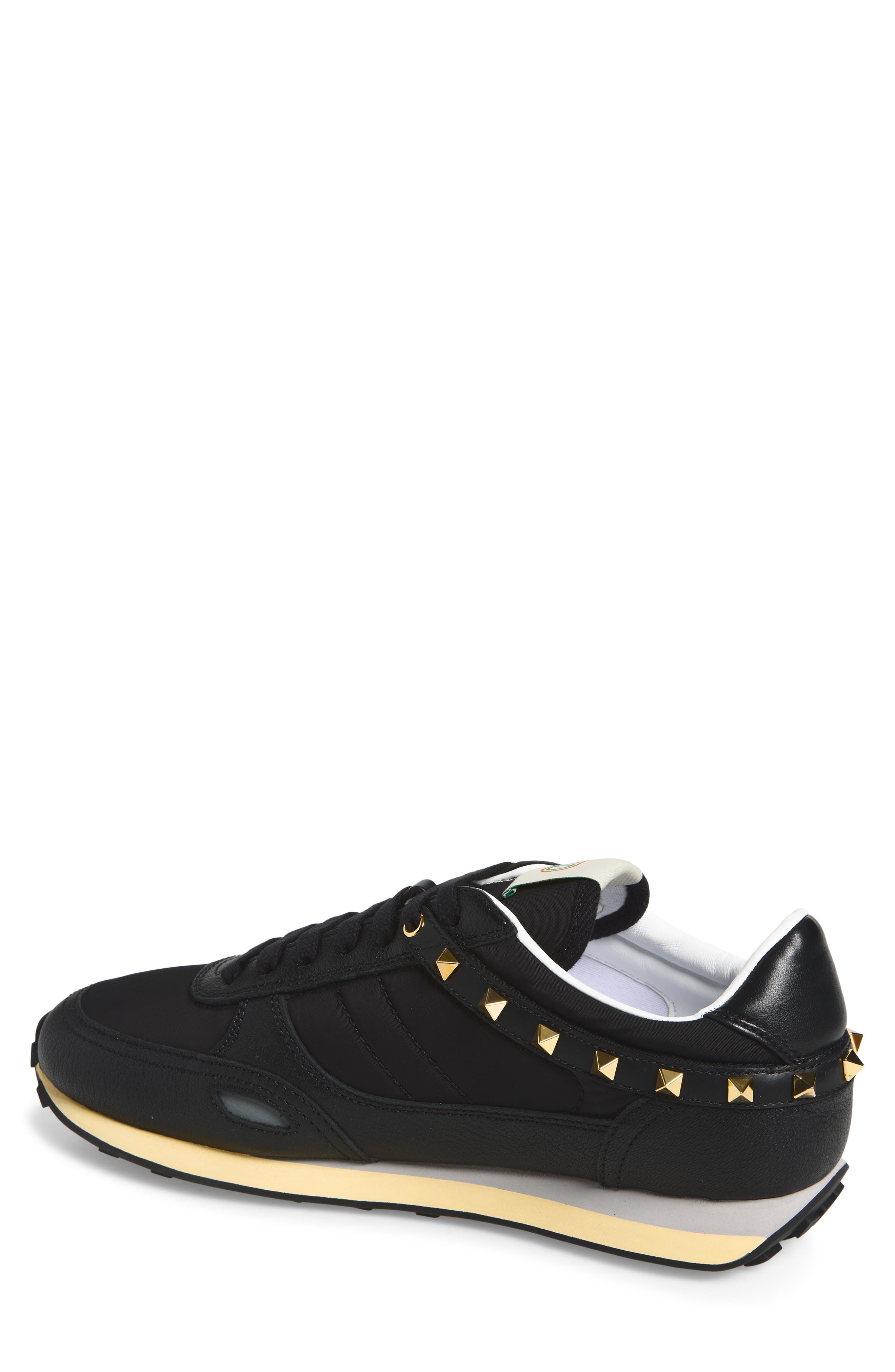Stud Up Leather Sneaker, Alternate, color, BLACK