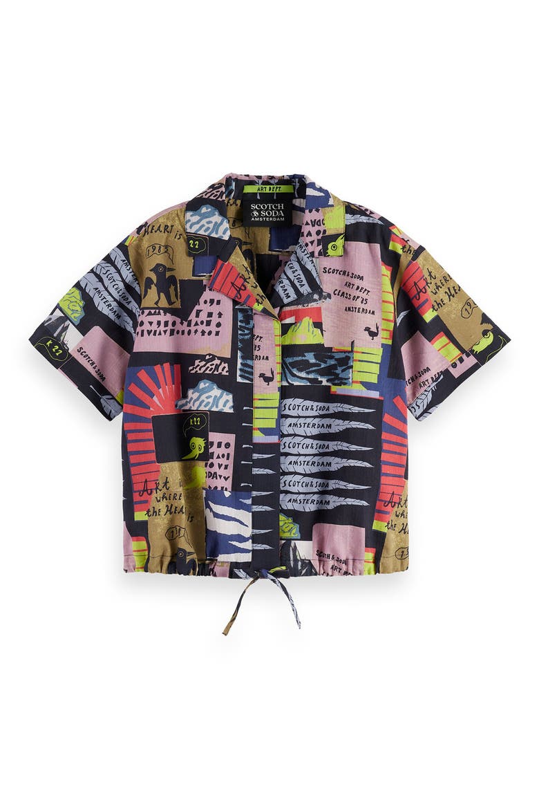 Kids' Collage Print Short Sleeve Cotton Camp Shirt, Main, color, ART DEPT COLLAGE ANTHRACITE