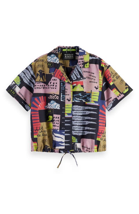 Kids' Collage Print Short Sleeve Cotton Camp Shirt (Big Kid)