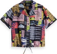 Scotch & Soda Kids' Collage Print Short Sleeve Cotton Camp Shirt