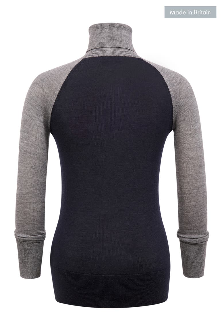 Merino Colour Block Roll Neck Sweater, Alternate, color, NAVY / GREY