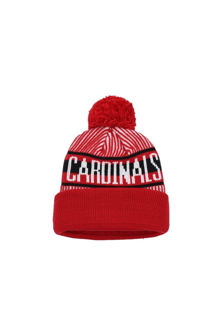 Youth New Era Cardinal Arizona Cardinals Striped  Cuffed Knit Hat with Pom, Alternate, color, Cardinal