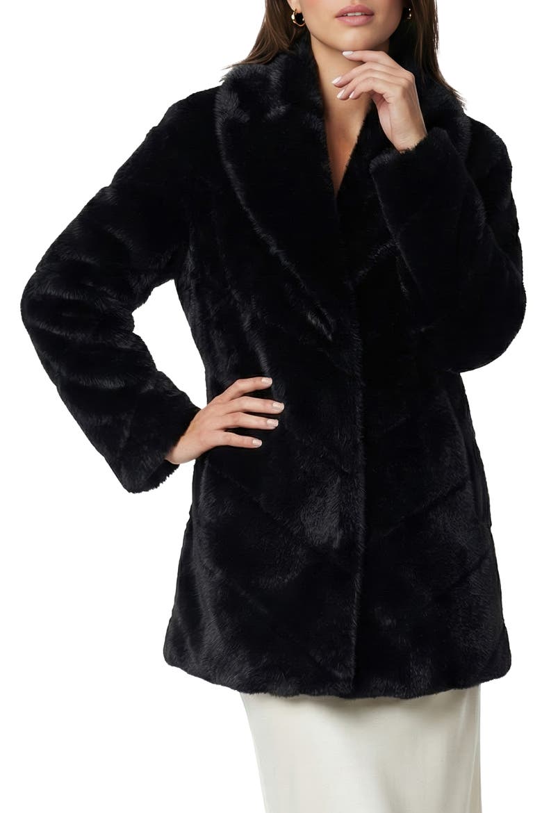 Fur-Free Mink (Faux Fur) Chevron Stroller, Shawl Collar, Alternate, color, BLACK
