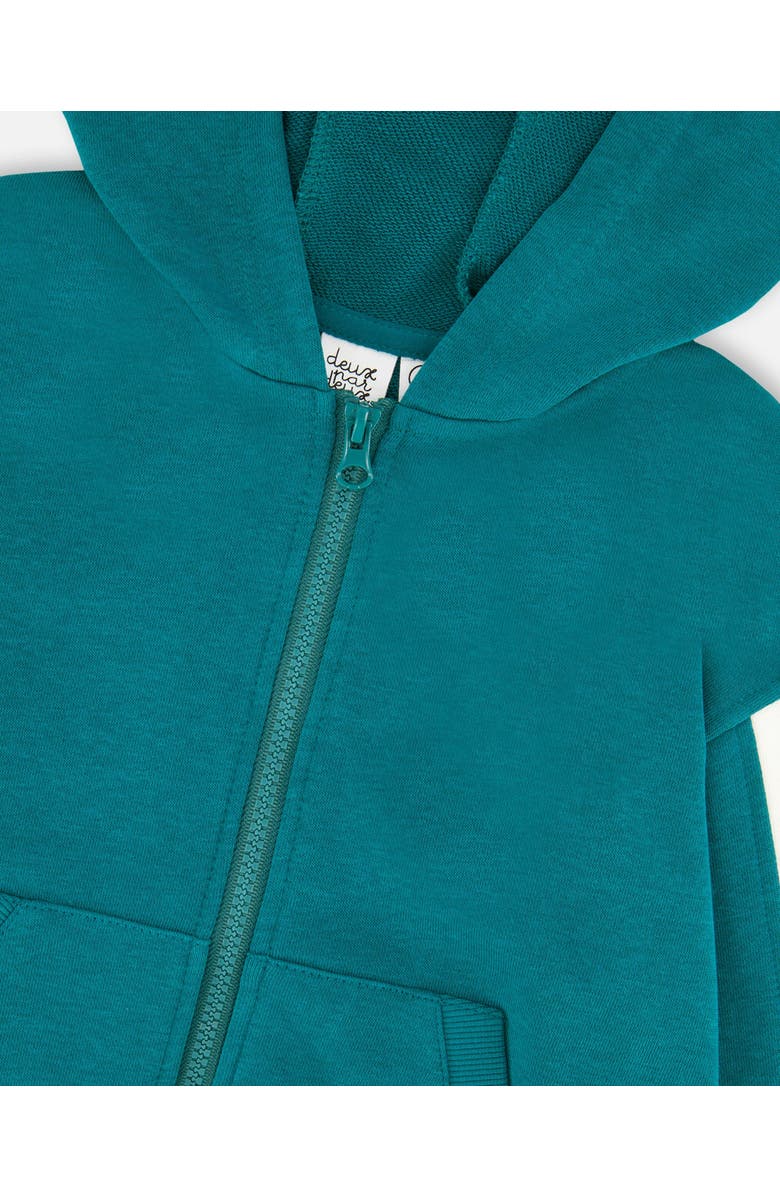 Deux par Deux Hooded Long Sleeve French Terry Cardigan, Alternate, color, Dark Turquoise