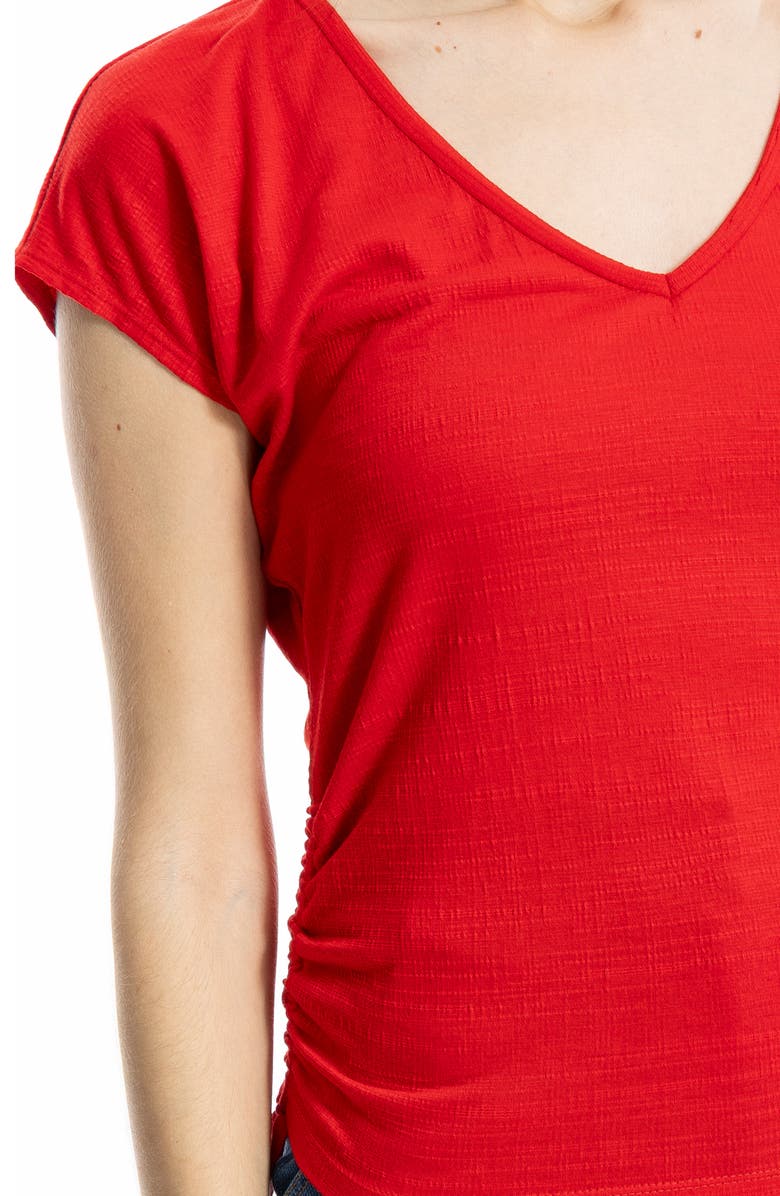 MAX STUDIO Cap Sleeve Ruched Crinkled Knit Top, Alternate, color, Cherry Red