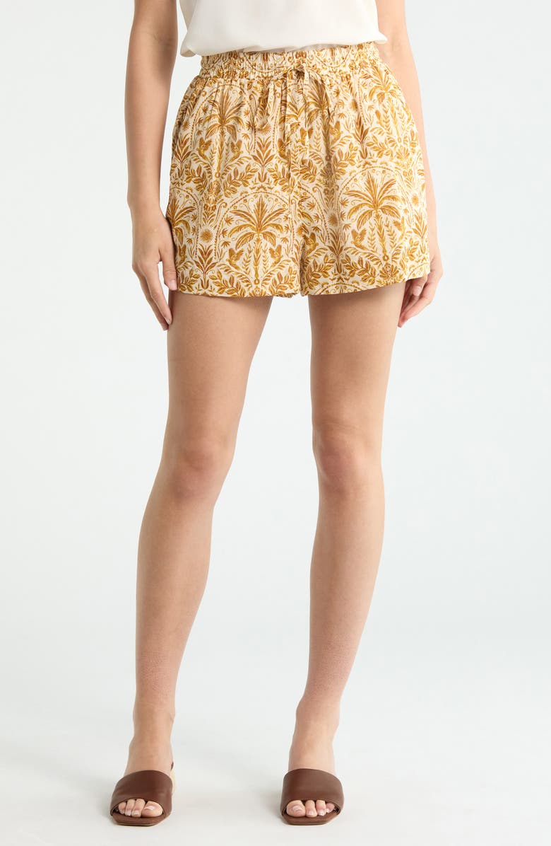 SUGARLIPS Calina Tropical Herta High Waist Shorts, Main, color, Cream-Brown