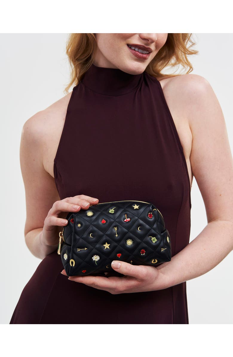 Fable England Quilted Celestial Embroidered Pouch, Alternate, color, Black