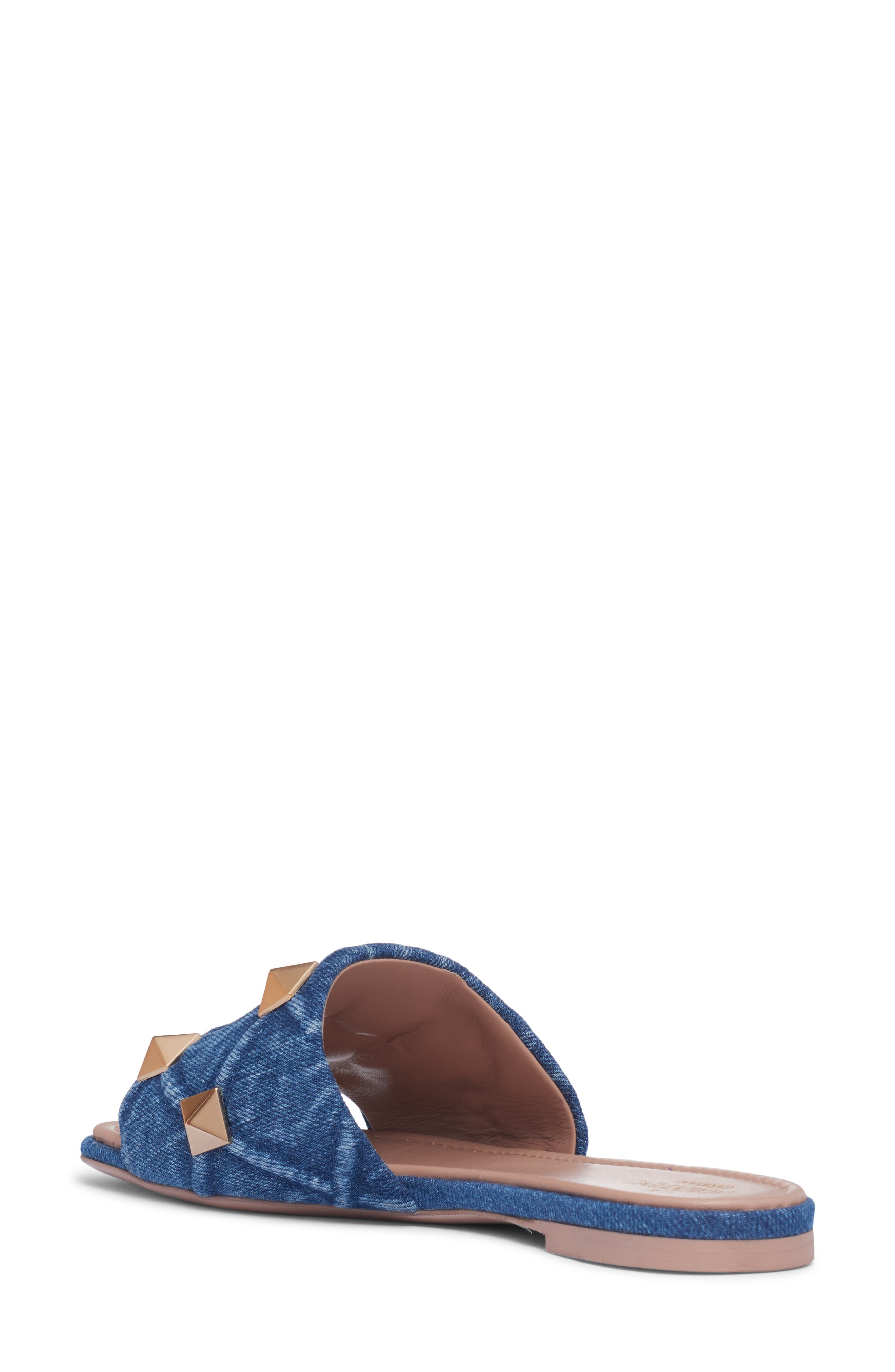 Valentino Garavani Roman Stud Matelassé Denim Slide Sandal, Alternate, color, 
