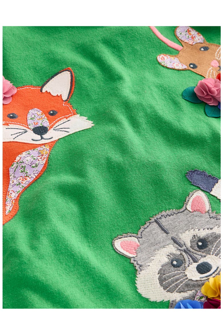Kids' Animal Appliqué Long Sleeve Cotton Graphic T-Shirt, Alternate, color, IGUANA GREEN WOODLAND ANIMALS
