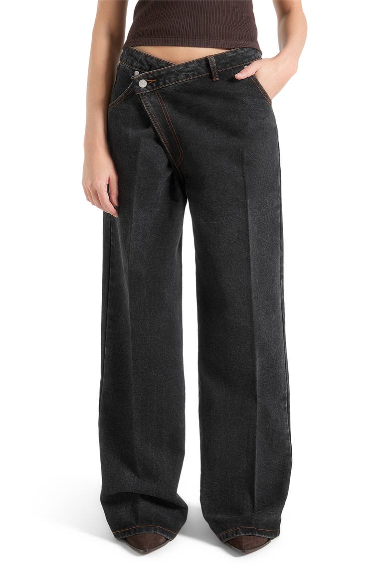Astrid Wrapover Denim Wide Leg Jeans, Main, color, Black