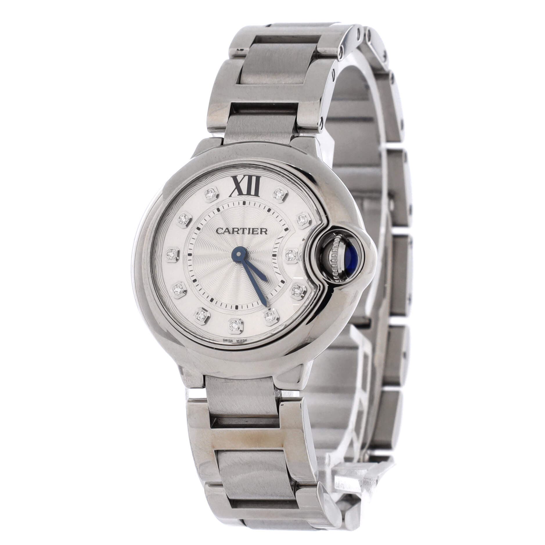 Ballon Bleu de Cartier Quartz Watch Stainless Steel with Diamond Markers 28, Alternate, color, Metallic Silver