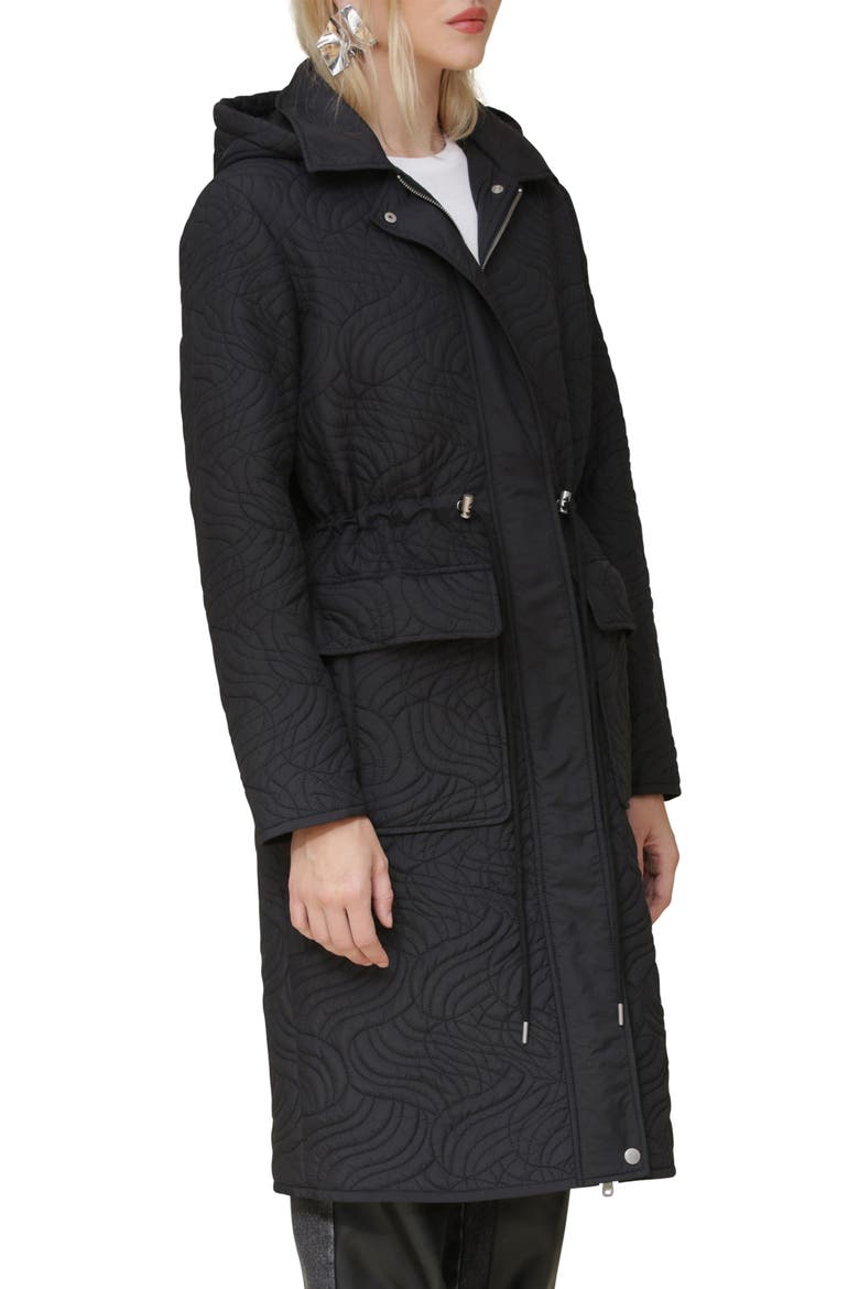 Quilted Hooded Longline Coat, Alternate, color, BLACK