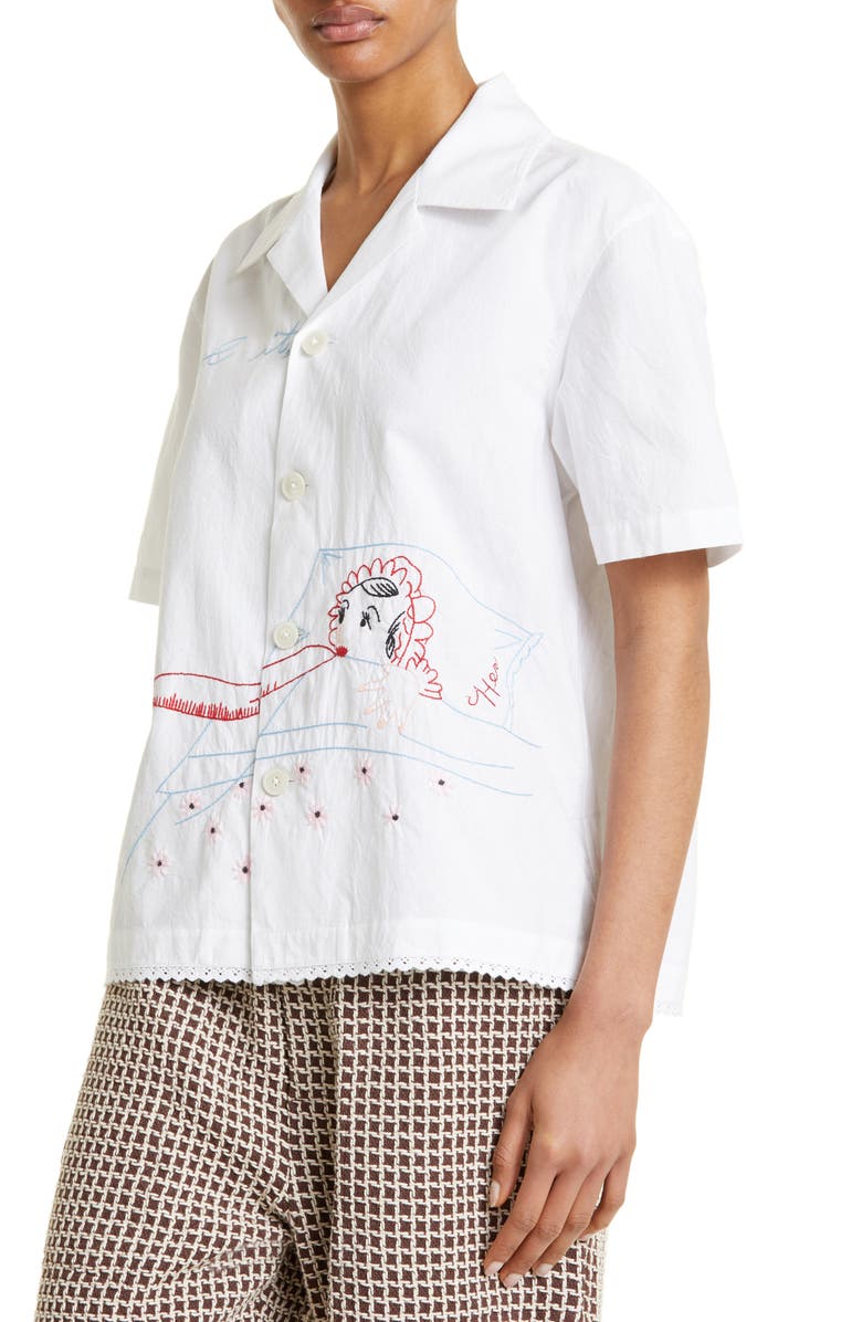 Bode His & Hers Embroidered Short Sleeve Button-Up Shirt, Alternate, color, 