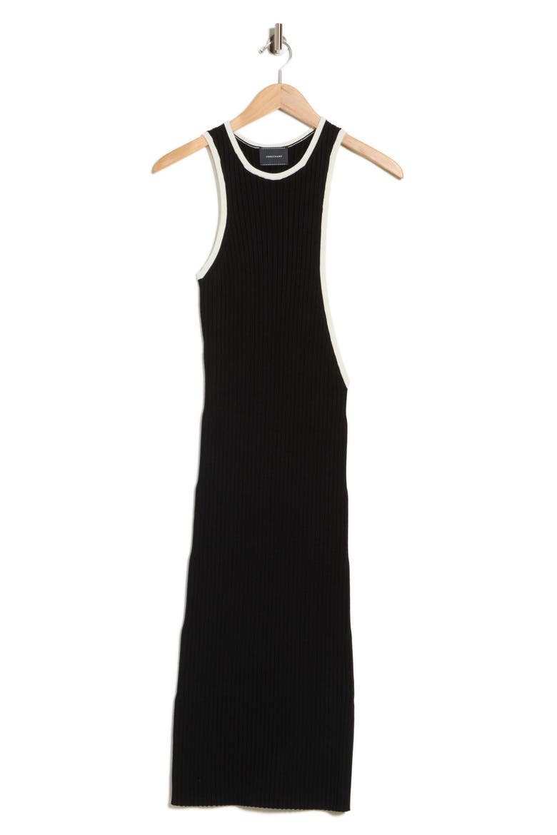 Contrasting Trim Ribbed Dress, Main, color, BLACK
