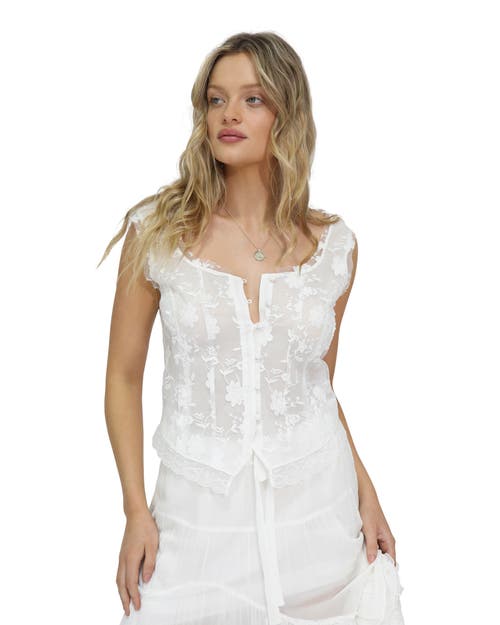 Belle & Bloom Future Lover Lace Button Up Blouse In White