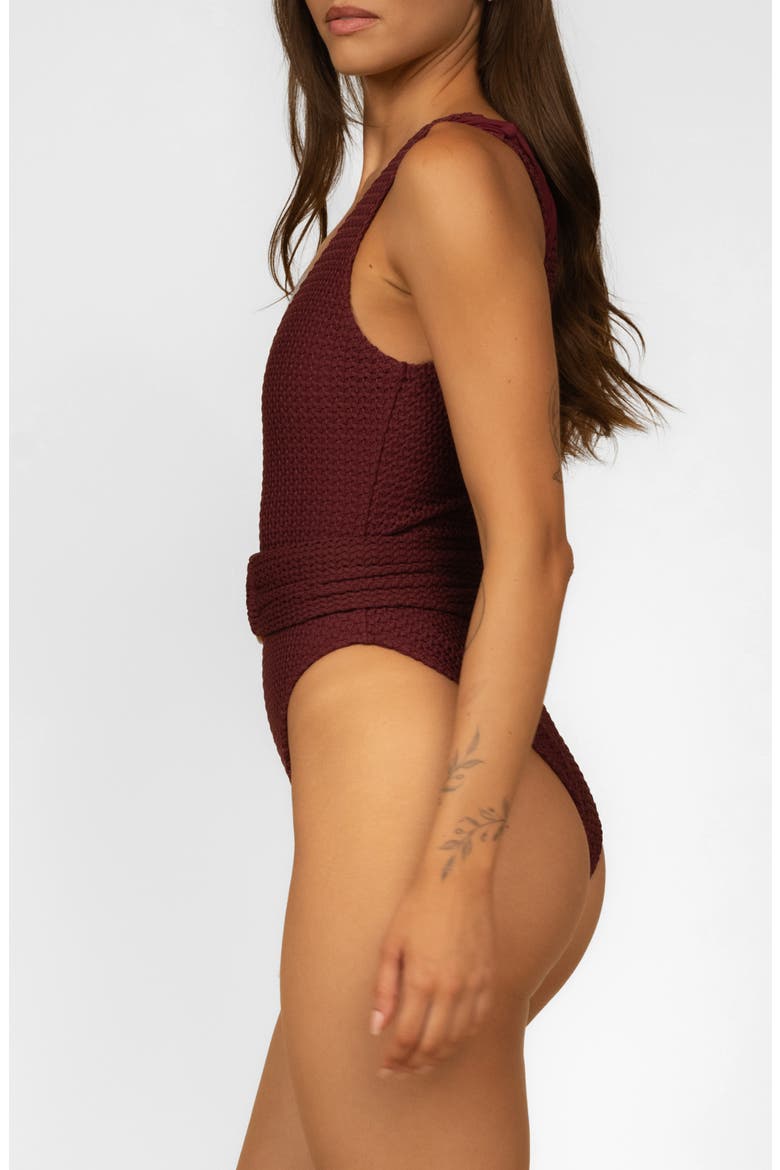 Kim Belted One-Piece Swimsuit, Alternate, color, MAROON CROCHET