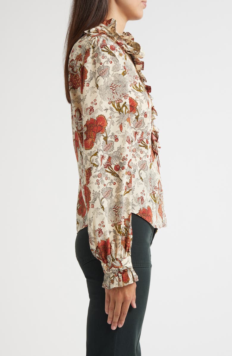 Ulla Johnson Catroux Ruffle Silk Button-Up Shirt, Alternate, color, Winter Garden